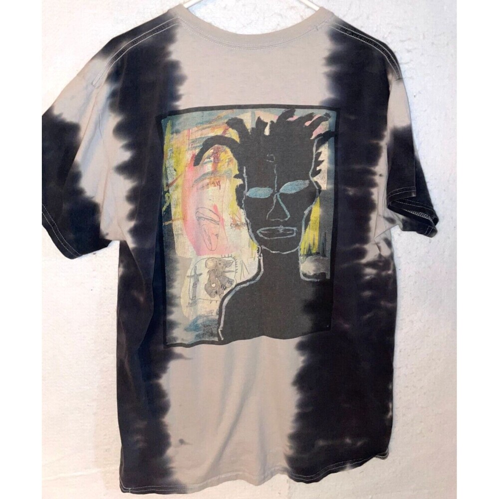 Jean-Michel BASQUIAT Ripple Tie Dye Graphic Art T-Shirt Gray Black Men's sz L